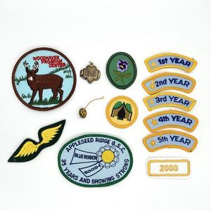 VTG 90s Girl Scout LOT: Locket Patches Badges Pin Appleseed Ridge Woodhaven Ohio